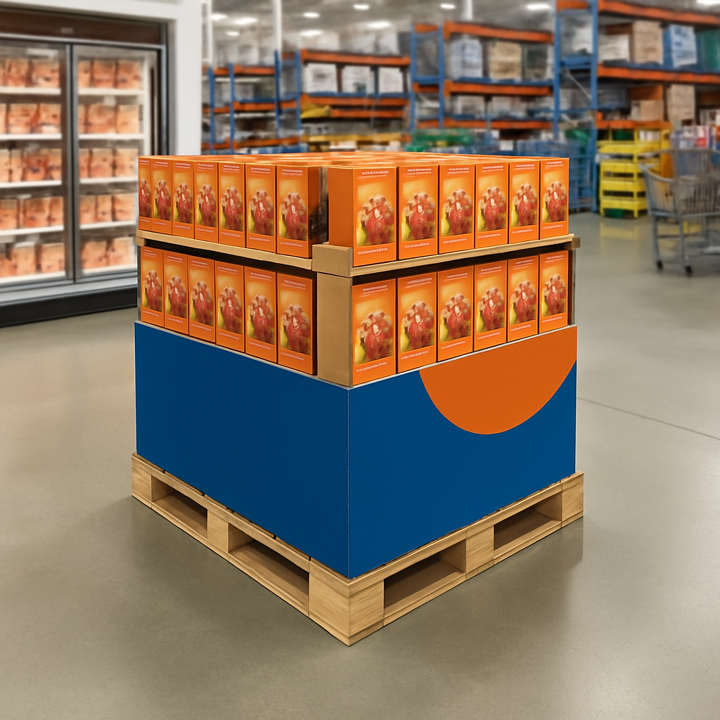 Branded pallet display on a retail floor